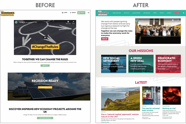 Old and new home pages