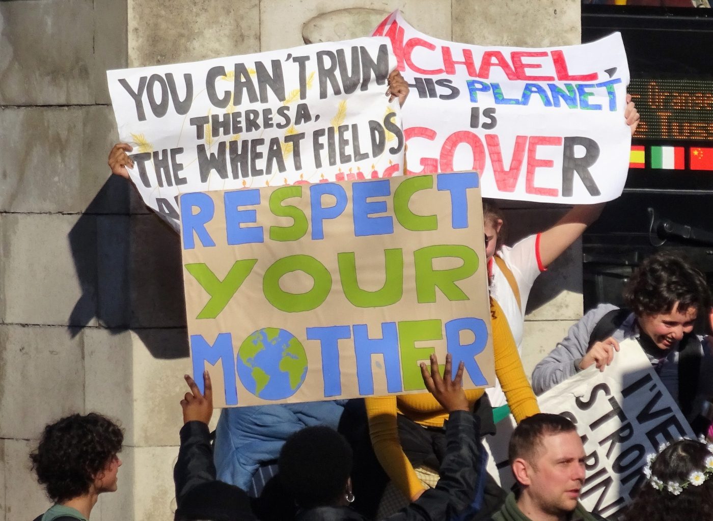 Placard from school strike for climate reads "Respect your mother" Placard from school strike for climate reads "Respect your mother"